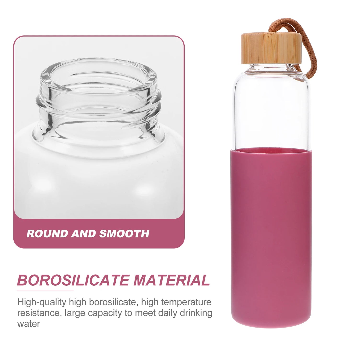 Sustainable Portable water Bottle, 550 ml, glass cup, bamboo lid, silicone cover for protection. Become part of the Water Revolution.