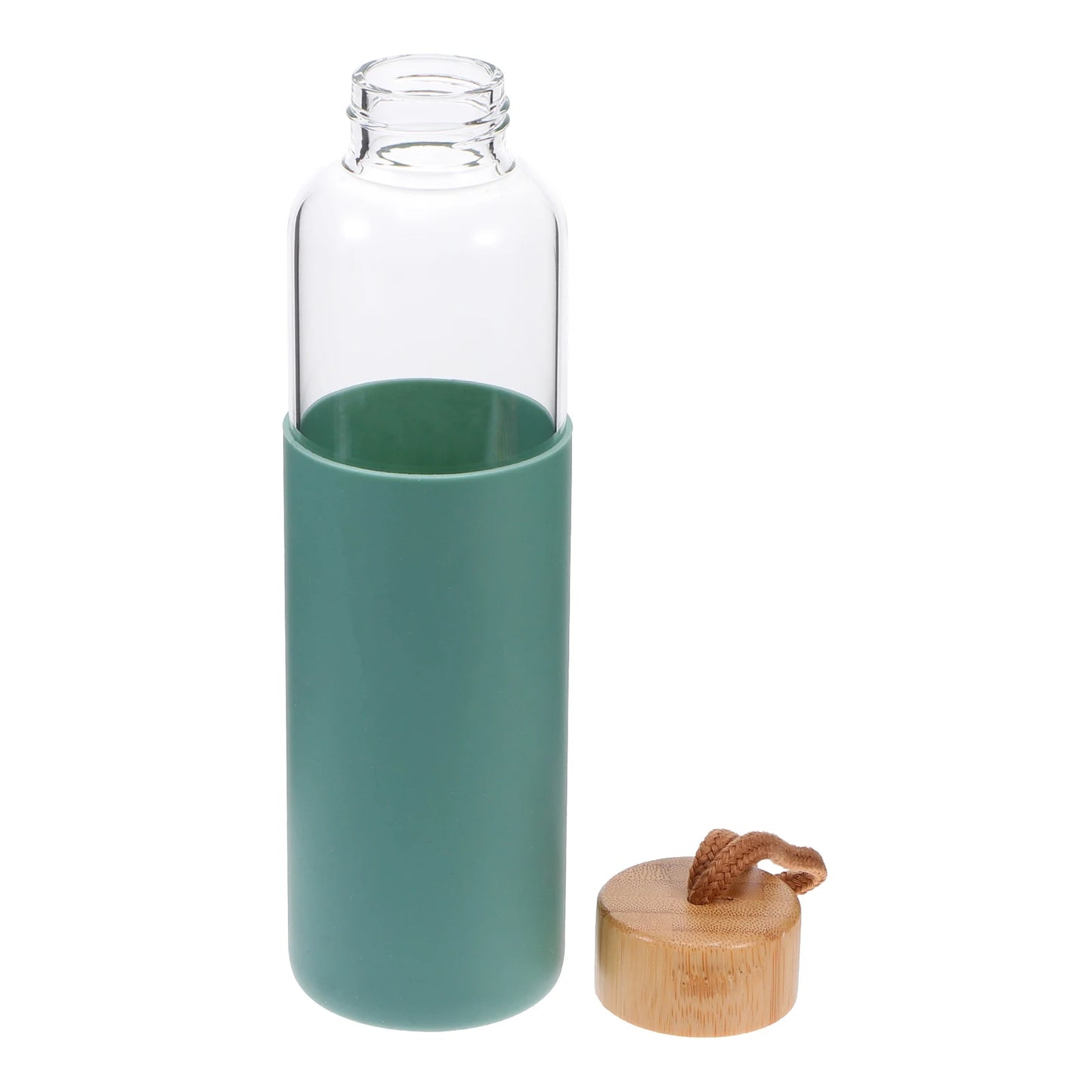 Sustainable Portable water Bottle, 550 ml, glass cup, bamboo lid, silicone cover for protection. Become part of the Water Revolution.