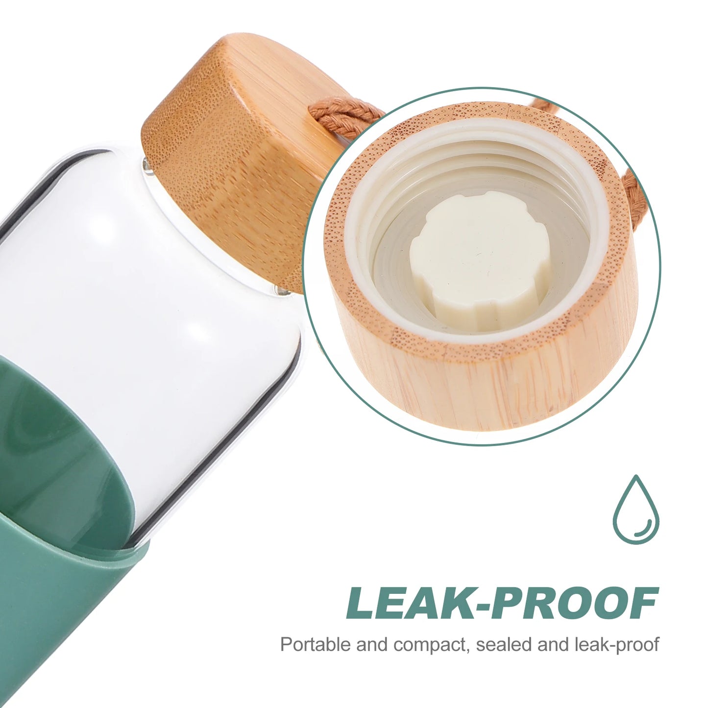 Sustainable Portable water Bottle, 550 ml, glass cup, bamboo lid, silicone cover for protection. Become part of the Water Revolution.